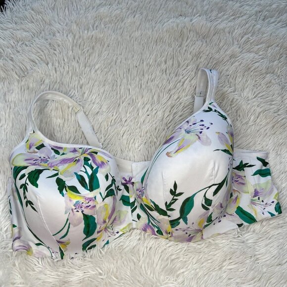 Cacique Smooth Balconette Bra Underwire White Tropical Floral Spring Blossom 50D - Picture 2 of 9